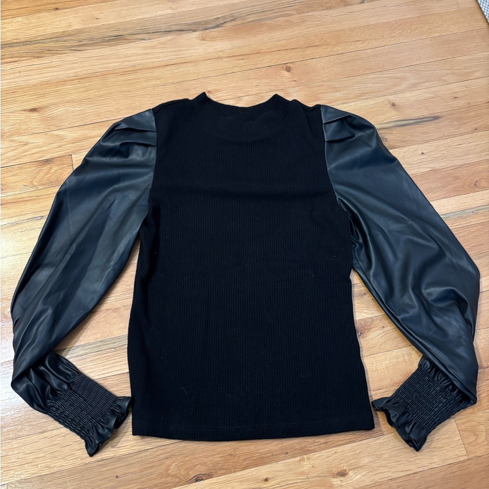 Dolan Women’s Black Sweater with Faux Leather Sleeves Size S